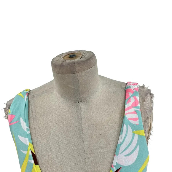 Maaji Smocked Twist Front Bikini Top Blue Palm Tree Tropical Print Size Medium - Picture 3 of 11